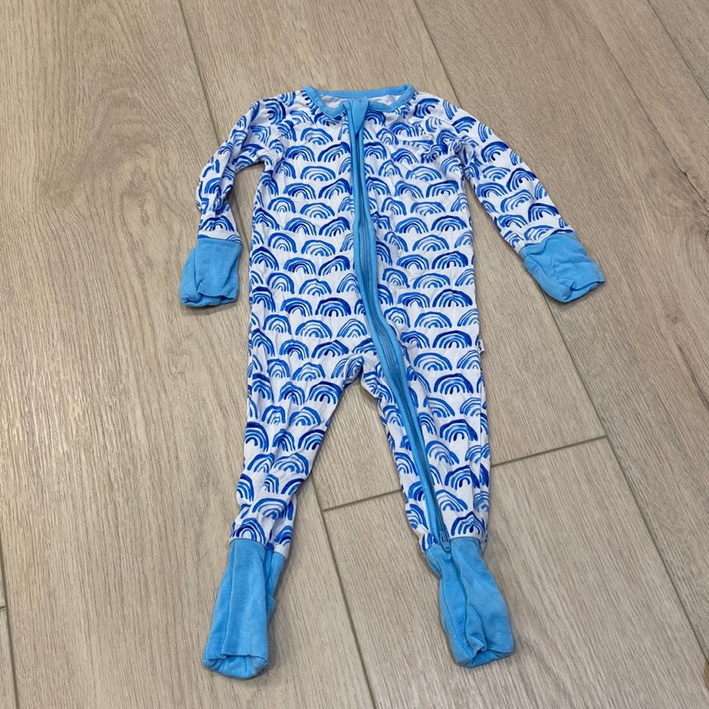 Little sleepies size 0-3 month, long sleeve zippy, blue rainbow